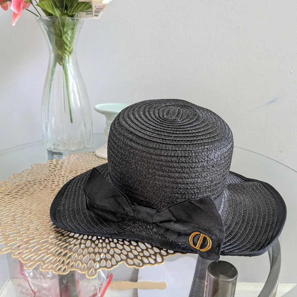 Dior CD Logo Black Straw Hat